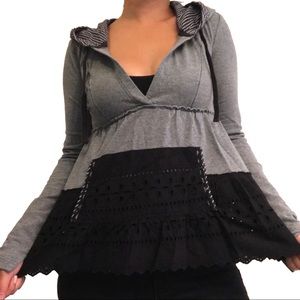 Free People Eyelet Lace Pull Over Sweater Hoodie